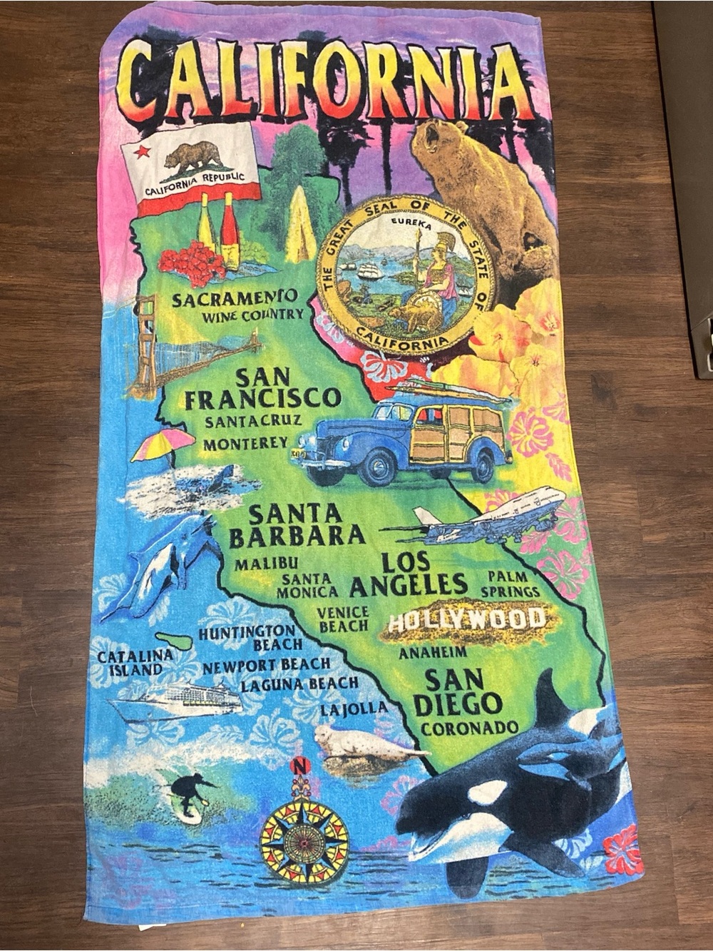 California Map Beach Towel - Bright Multicolor